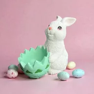 NYUSZISHOP.HU - Fehér nyuszi tojástartóval - FIÚ/TÜRKIZ