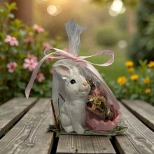 NYUSZISHOP.HU - Fehér nyuszi tojástartóval - LÁNY/RÓZSASZÍN