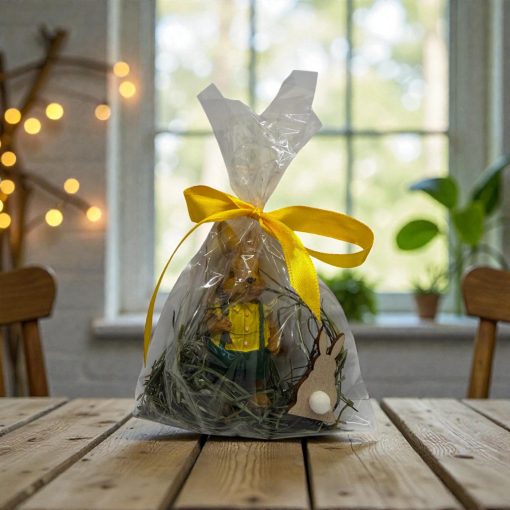 NYUSZISHOP.HU - Barna fiú nyuszi sárga-zöld ruhában