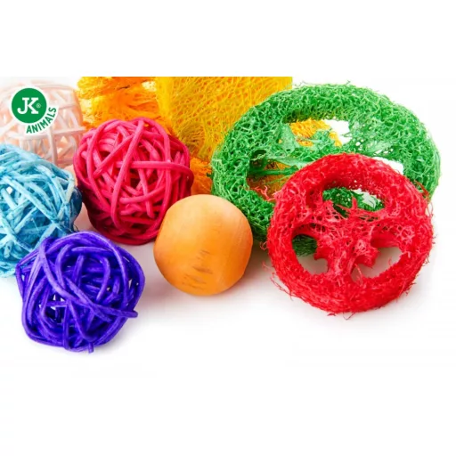 JK Animals Rattan játék mix - fagolyóval és luffa szivaccsal 5 cm