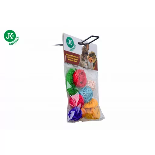 JK Animals Rattan játék mix - fagolyóval és luffa szivaccsal 5 cm