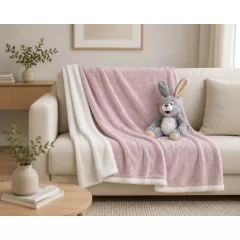   NYUSZISHOP.HU - Teddy takaró nyuszi mintával KICSI - RÓZSASZÍN - 150x100 cm