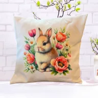   NYUSZISHOP.HU - "Nyuszi piros tulipánokkal" párnahuzat