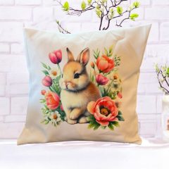   NYUSZISHOP.HU - "Nyuszi piros tulipánokkal" párnahuzat