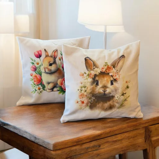 NYUSZISHOP.HU - "Nyuszi piros tulipánokkal" párnahuzat