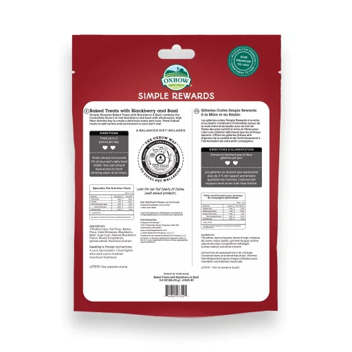 Oxbow Simple Rewards Timothy Treats - Szedres-bazsalikomos 40g