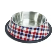   Rozsdamentes etetőtál, gumiperemmel, színes kockás mintával 200 ml