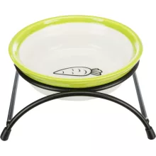 Trixie 60749 Ceramic Bowl with Holder - Kerámia tál (zöld, nyuszis minta) fémtartóval (0.3l/ø 13cm)