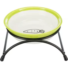   Trixie 60749 Ceramic Bowl with Holder - Kerámia tál (zöld, nyuszis minta) fémtartóval (0.3l/ø 13cm)