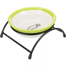 Trixie 60749 Ceramic Bowl with Holder - Kerámia tál (zöld, nyuszis minta) fémtartóval (0.3l/ø 13cm)