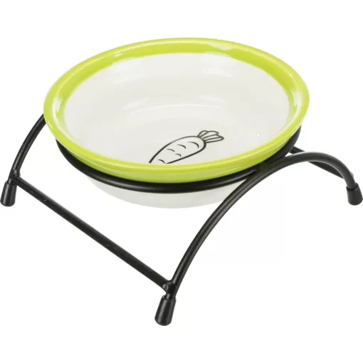 Trixie 60749 Ceramic Bowl with Holder - Kerámia tál (zöld, nyuszis minta) fémtartóval (0.3l/ø 13cm)